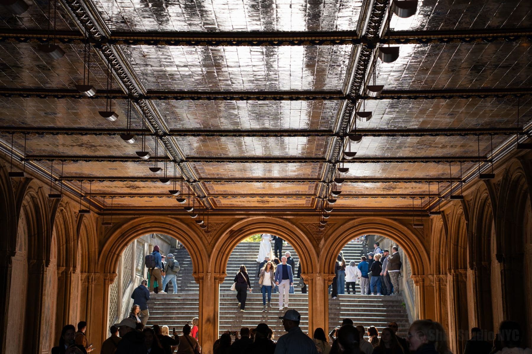 Light coming through the arches of the Bethesda Terrace arcade in Central Park